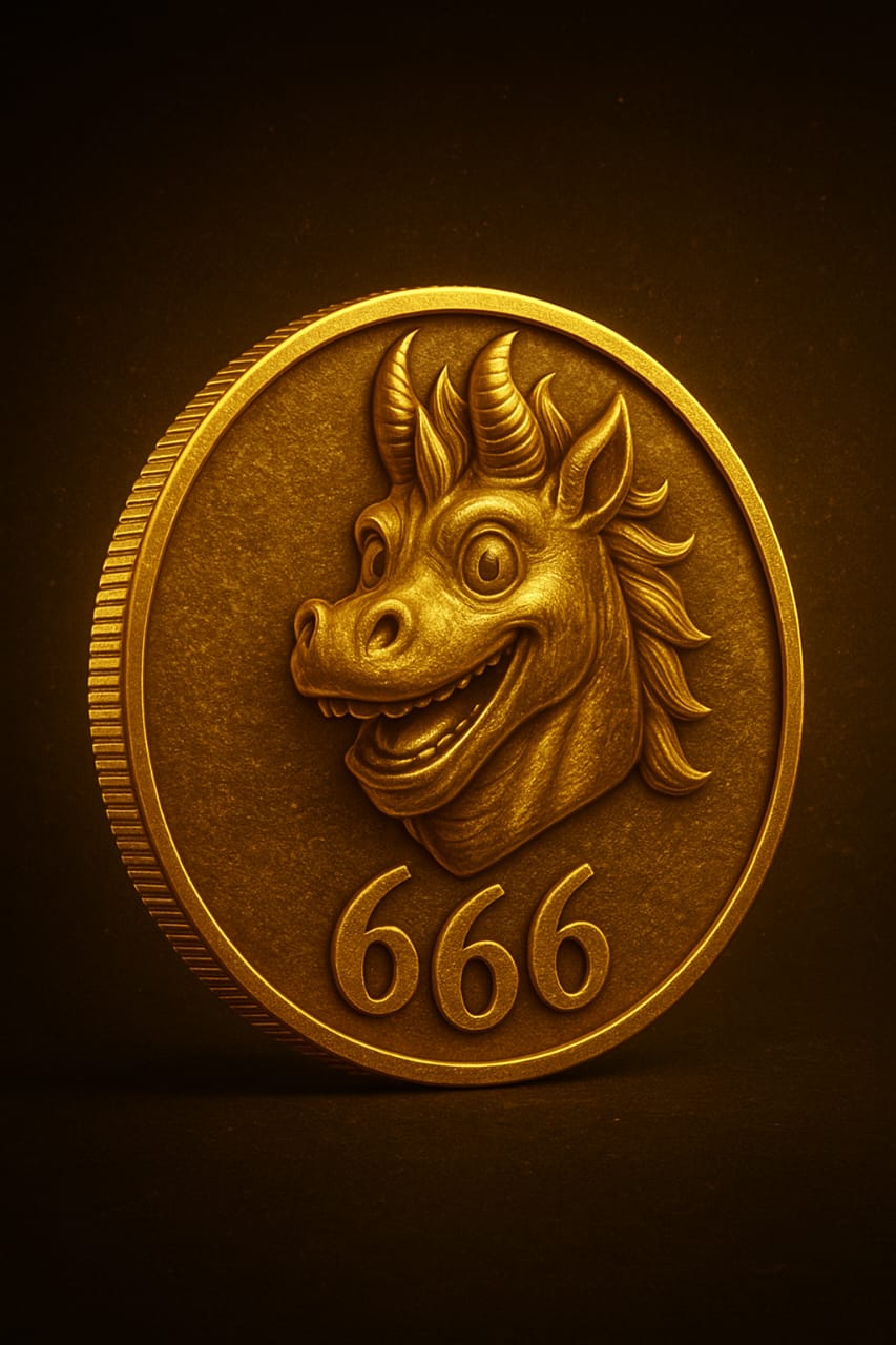Gold 666 horse coin illustration